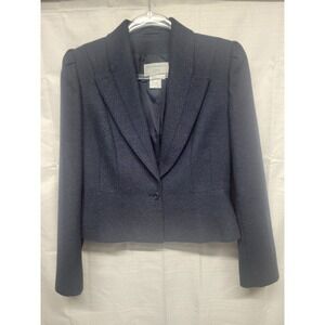 Vintage Blue Chevron Preppy Womens Wool Short Blazer Gentlemen's Lady Sz 9